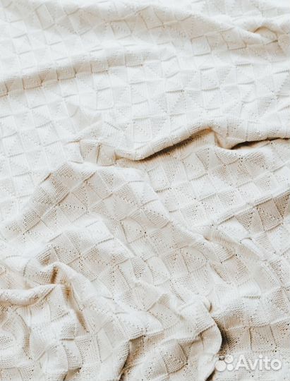 Плед для новорожденных вязаный 90х110 см, молочный