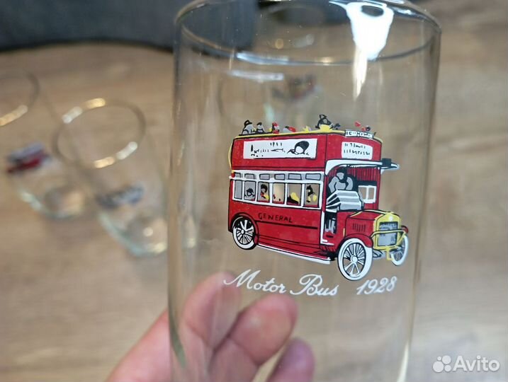 Винтажные стеклянные стаканы с автомобилями. 5 шт