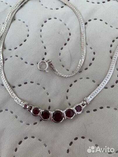 Серебряное колье винтаж с гранатами (родолит)