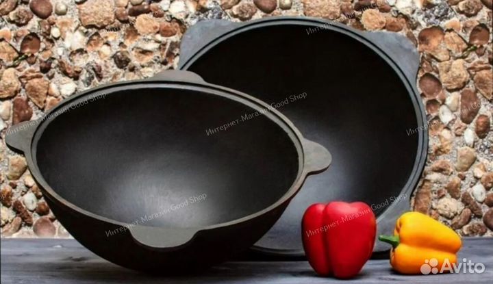 Казан чугунный 6 л круглое дно