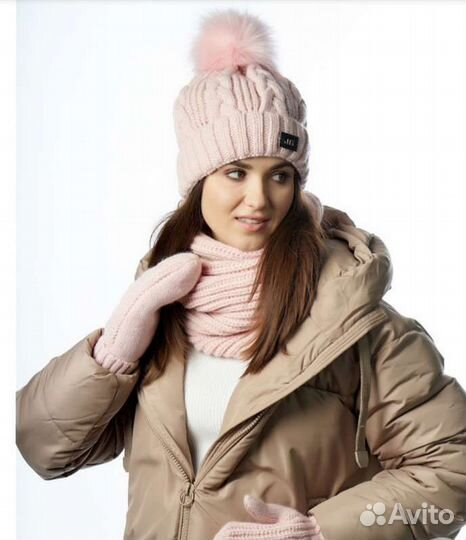 Вязаный комплект jagga: шапка, снут и варежки