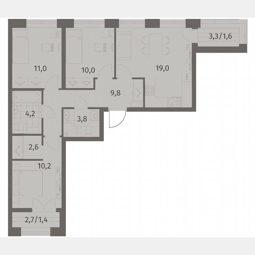 3-к. квартира, 73,7 м², 3/11 эт.