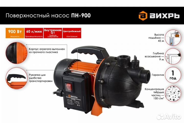 Поверхностный насос Вихрь пн-900