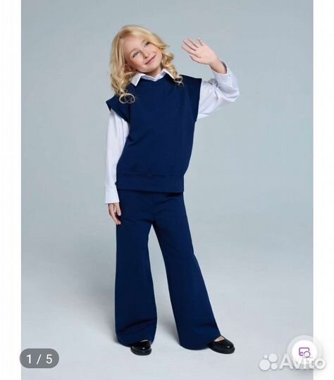 Брючный костюм с жилеткой для девочки 134