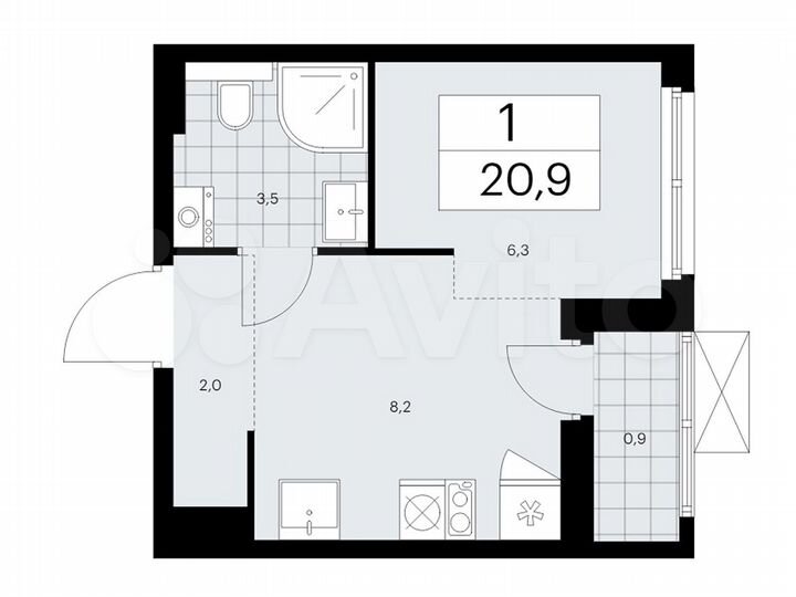Квартира-студия, 20,9 м², 4/9 эт.