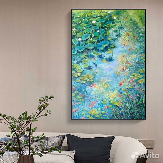 Текстурная картина маслом карпы кои Примерка