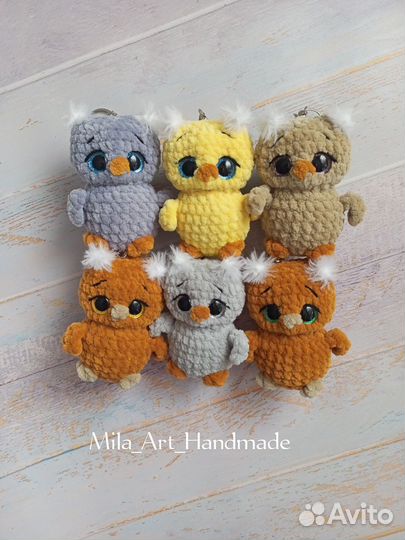 Вязанная игрушка сова, брелок