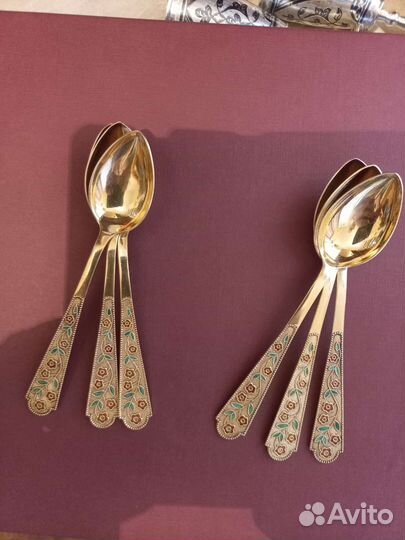 Серебряные чайные ложки, набор Незабудки