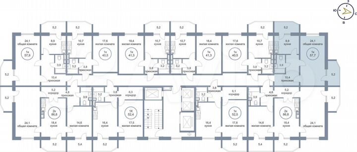 1-к. квартира, 57,7 м², 3/25 эт.