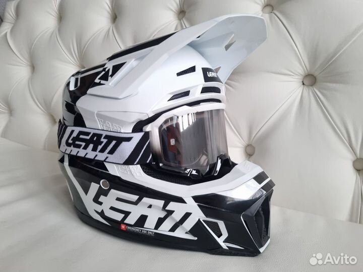 Белый Moтошлем с Maской Leatt 7.5 Kit Enduro V23