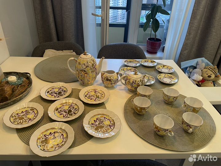 Чайный сервиз лфз СССР золотые ромашки 12 персон