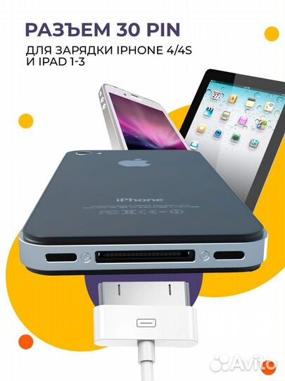 Кабель зарядки для iPhone 4/4S, iPad 1-3. USB