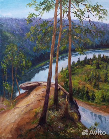 Картина маслом на холсте. Урал, река Ай