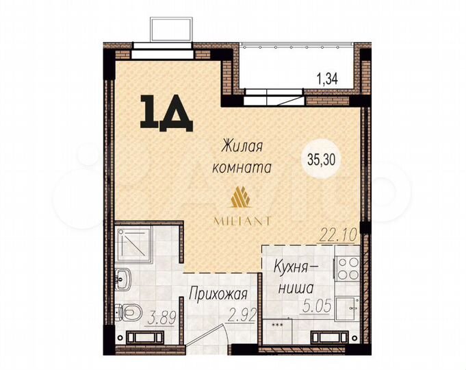 1-к. квартира, 35,3 м², 3/15 эт.