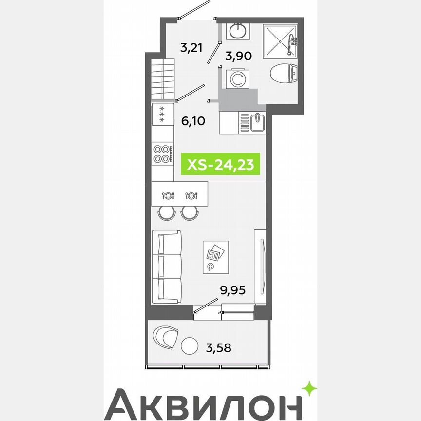 Квартира-студия, 24,2 м², 6/12 эт.