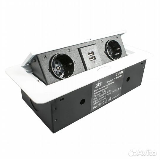 Блок розеток выдвижной горизонтальный, EU2+2USB, 1