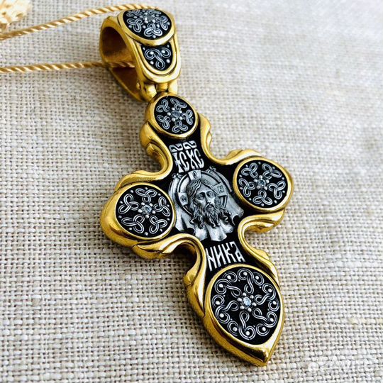 Серебряный Крест с Золочением Спас Нерукотворный