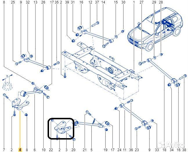 Кронштейн задний левый Renault Duster HSM H4M430