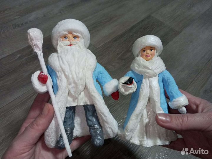 Дед Мороз и Снегурочка ватные игрушки