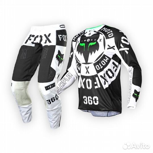 Костюм для мотокросса аналог Fox 360 черно-белый