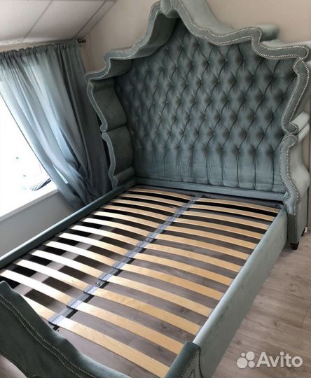 Кровать 160/200 с изножьем бирюзовая каретная
