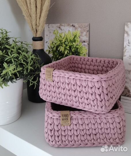 Трикотажные вязаные корзинки ручной работы