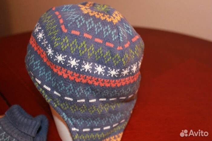 Шапка Mothercare с завязками и варежки от 0 размер