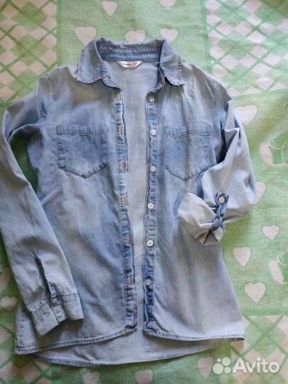 Рубашка джинсовая, джинсы на девочку152 размер