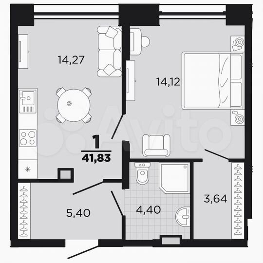 1-к. квартира, 41,8 м², 25/26 эт.