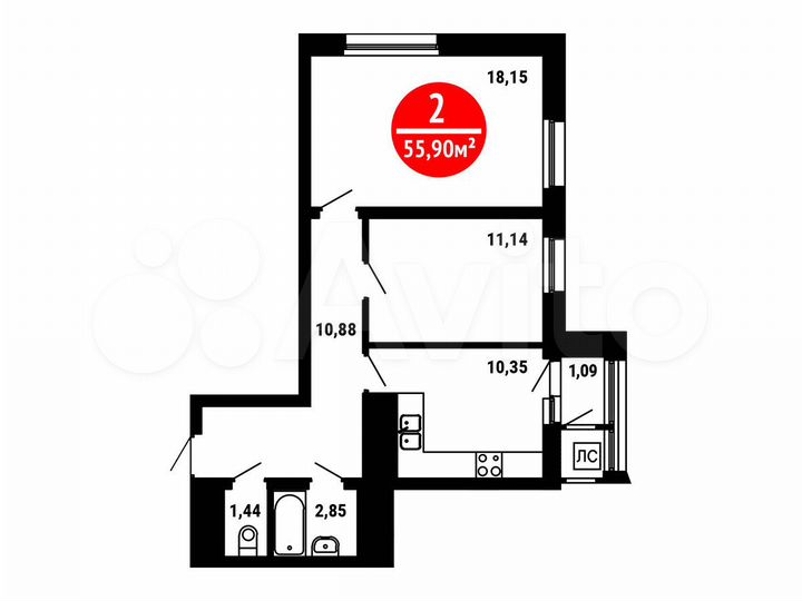 2-к. квартира, 55,9 м², 2/25 эт.