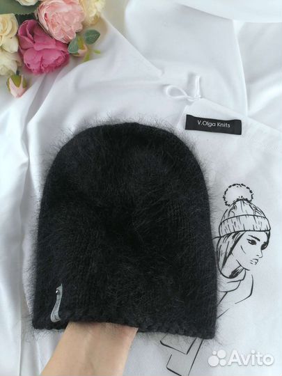 Шапка бини женская вязаная чёрная