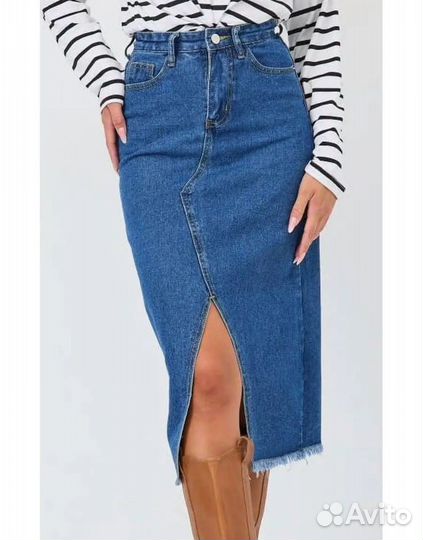 Юбка женская джинсовая миди с разрезом