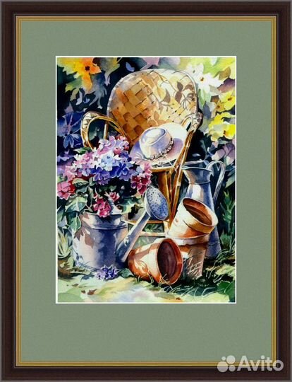 Картина акварелью Прованс, солнечный дворик 20х27