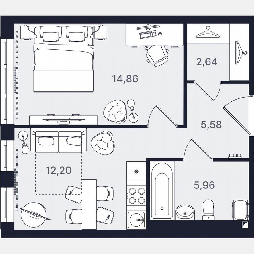 1-к. апартаменты, 41,2 м², 2/24 эт.