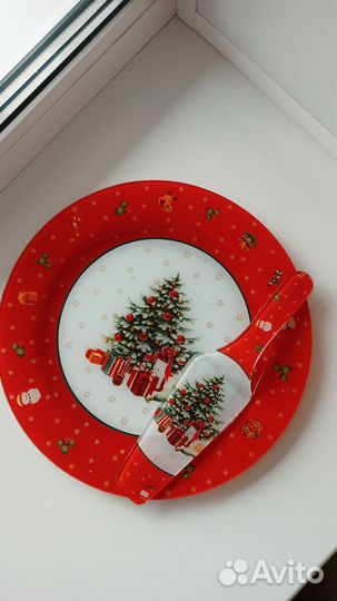Тарелка тортовница новогодняя