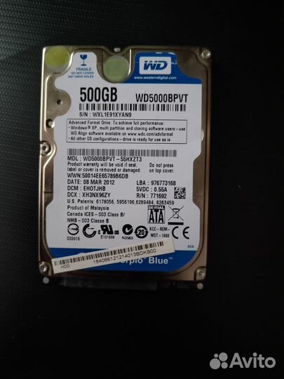 Жесткий диск WD scorpio blue 500GB для ноутбука