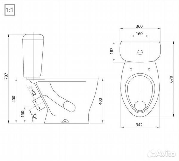 Унитаз с бачком новый
