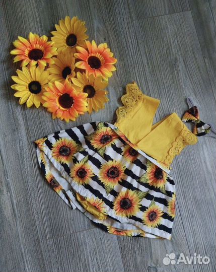 Платье боди с подсолнухами