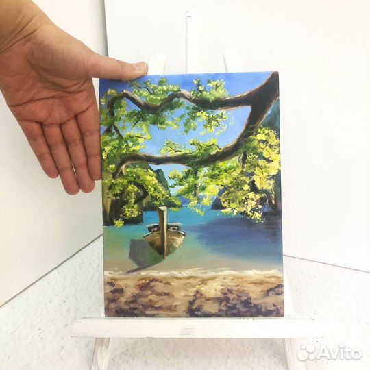 Картина маслом на холсте Море Лодка