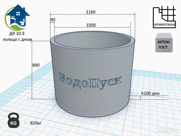 Жб кольцо с дном дк 10-9 напрямую с завода ГОСТ