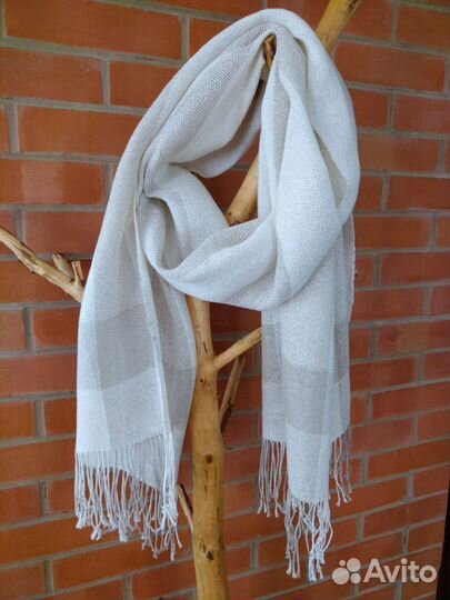 Палантин льняной серый, ручное ткачество