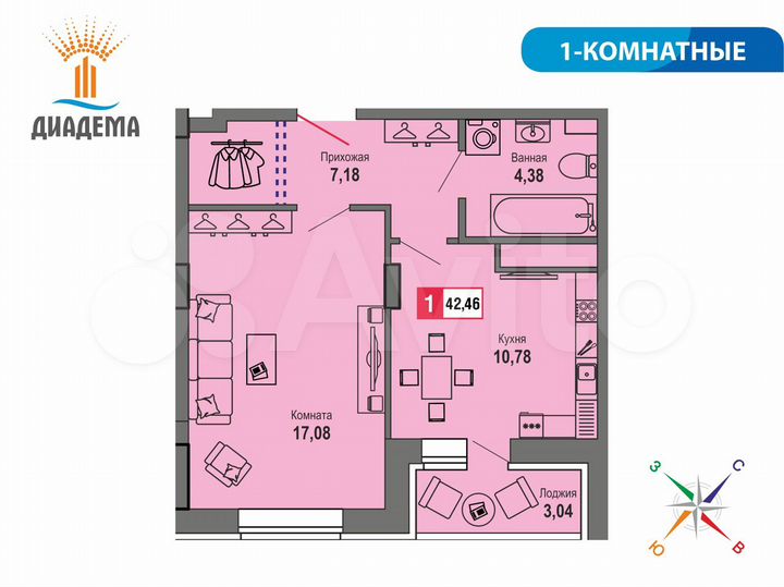 1-к. квартира, 42,5 м², 3/22 эт.