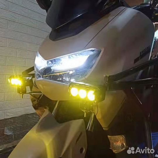 Светодиодные фары для мотоцикла, 3 линзы. (2шт.)