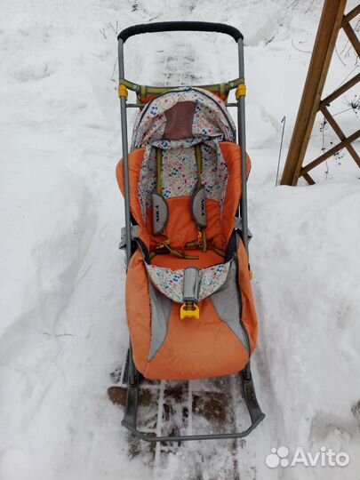Детские санки коляска с колесами бу