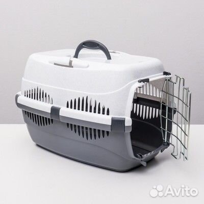 Переноска для животных до 9 кг, бело-серая