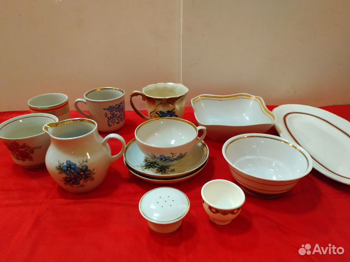 Чашки, блюдца, молочник/сливочник Дулево, салатник