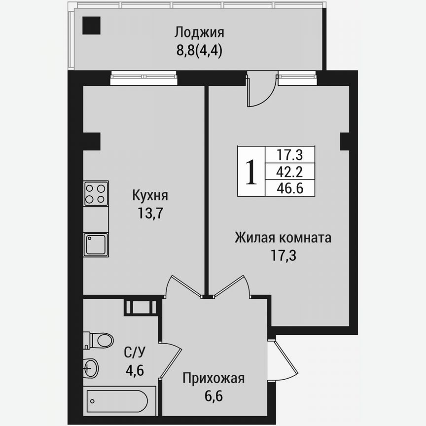 1-к. квартира, 50,9 м², 9/15 эт.