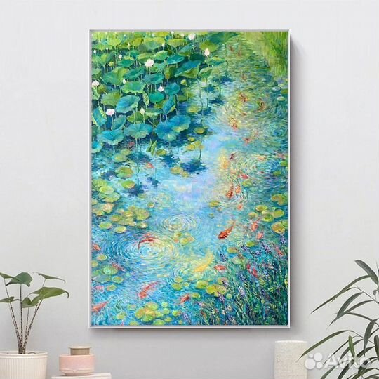 Текстурная картина маслом карпы кои Примерка