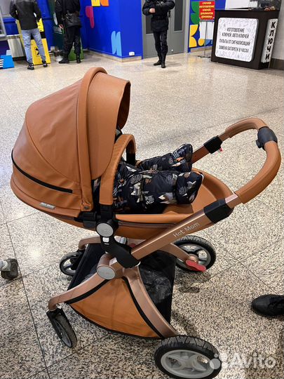 Коляска 2 в 1Hot mom эко-кожа коричневая