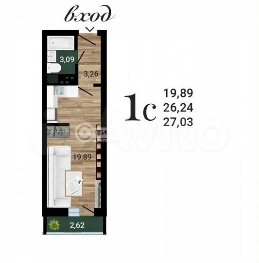 Квартира-студия, 27 м², 19/27 эт.